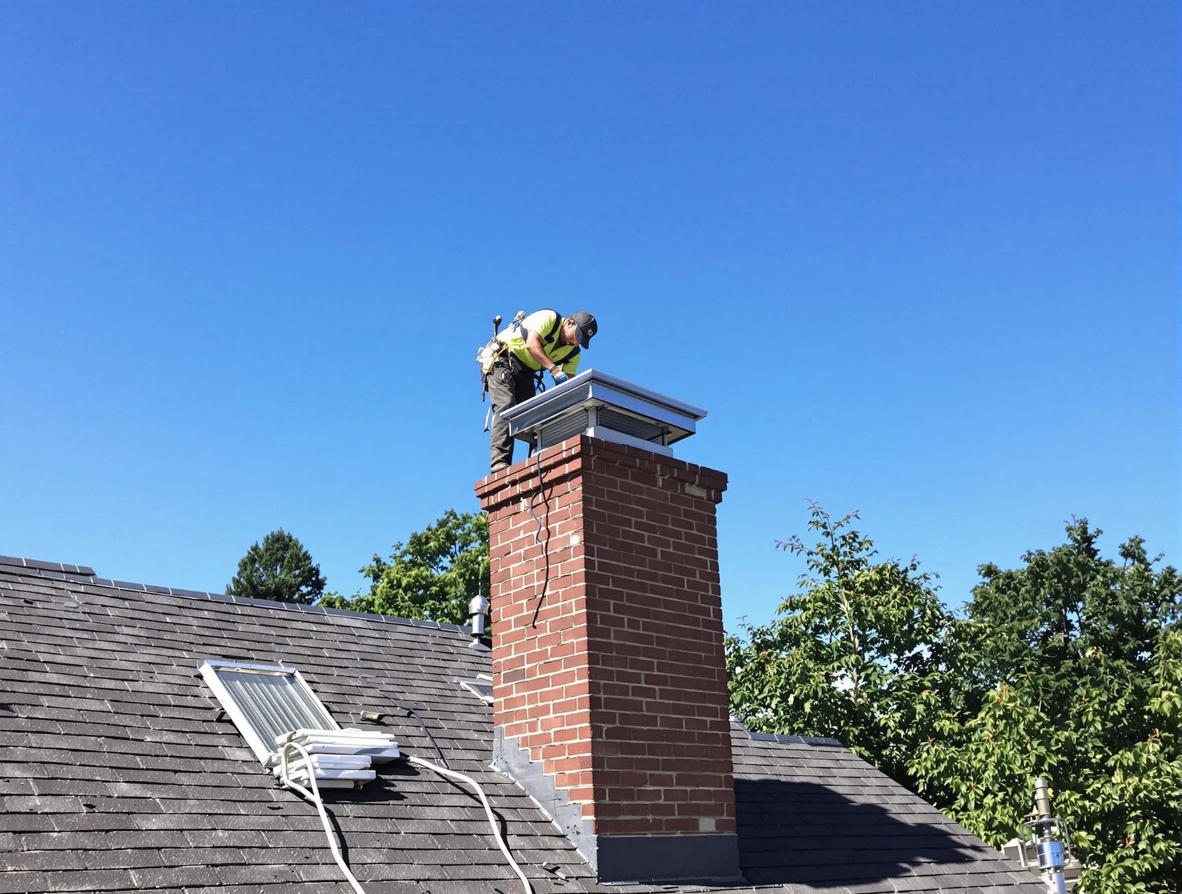 North Druid Hills Chimney Sweep technician measuring a chimney cap in North Druid Hills, GA