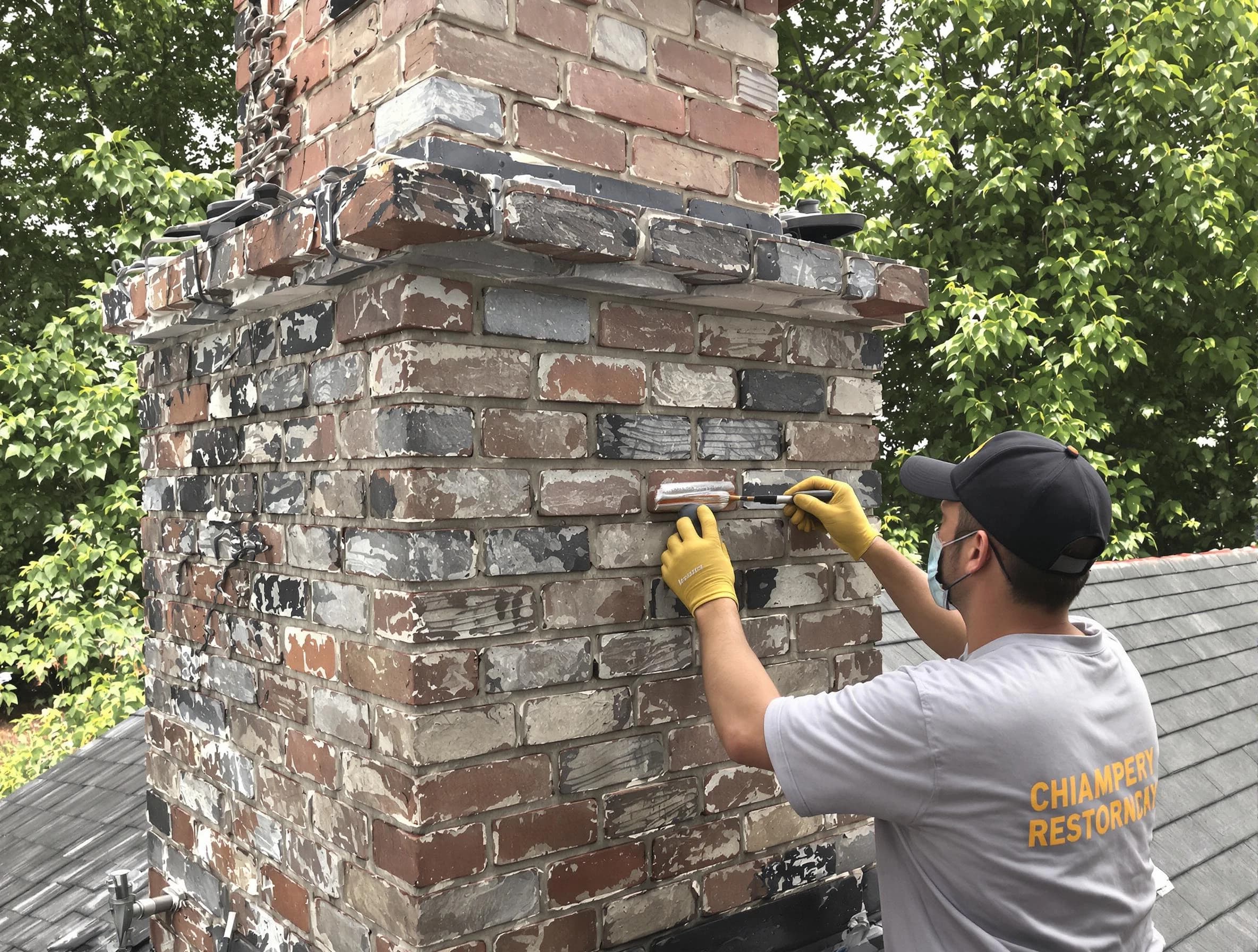 In-progress chimney restoration by North Druid Hills Chimney Sweep in North Druid Hills, GA